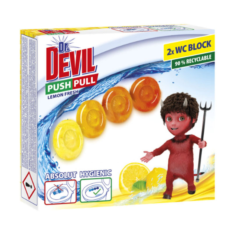 Туалетний блок для унітазу Dr. Devil Лимонна свіжість, 2*20 г